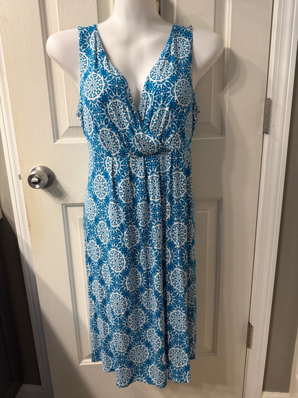 St. John's Bay Turquoise & White Sleeveless V-Neck Midi Dress